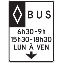 Voie réservée aux bus avec heures(2), jours et flèche