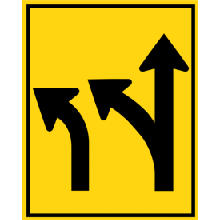 LEFT LANE EXITS, NEXT LANE EXIT OR THROUGH