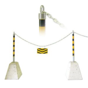 Base béton pyramidale 175 lb poteau rond, pell. jaune et noir, capuchon (BD-REF)