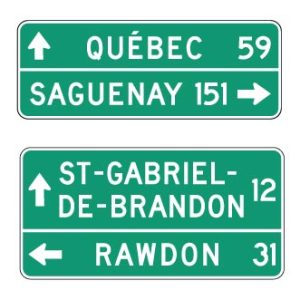 Direction de municipalités, 2 destinations et distances