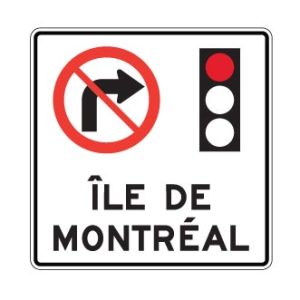 Virage à droite interdit au feu rouge sur l'île de Montréal