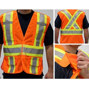 Veste de sécurité orange avec bandes réfléchissantes